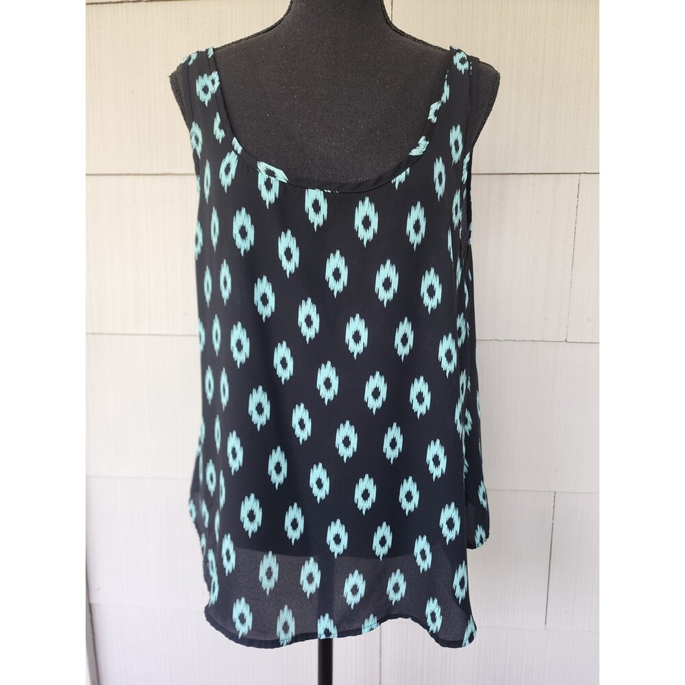 Living Doll Black And Turquoise Open  Back Bow Loose Tank Top XL Extra Large